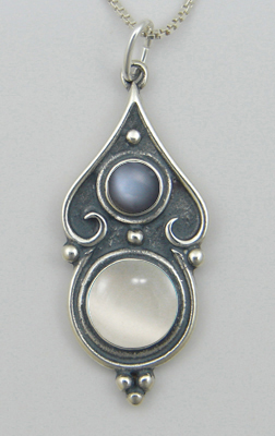 Sterling Silver Romantic Necklace White Moonstone And Grey Moonstone